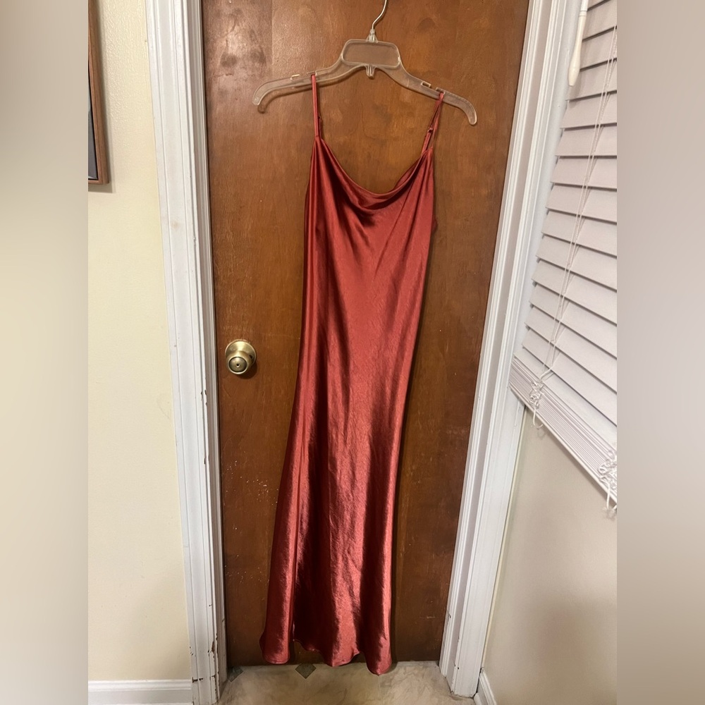 Satin Silk Midi Dress - Vermillion